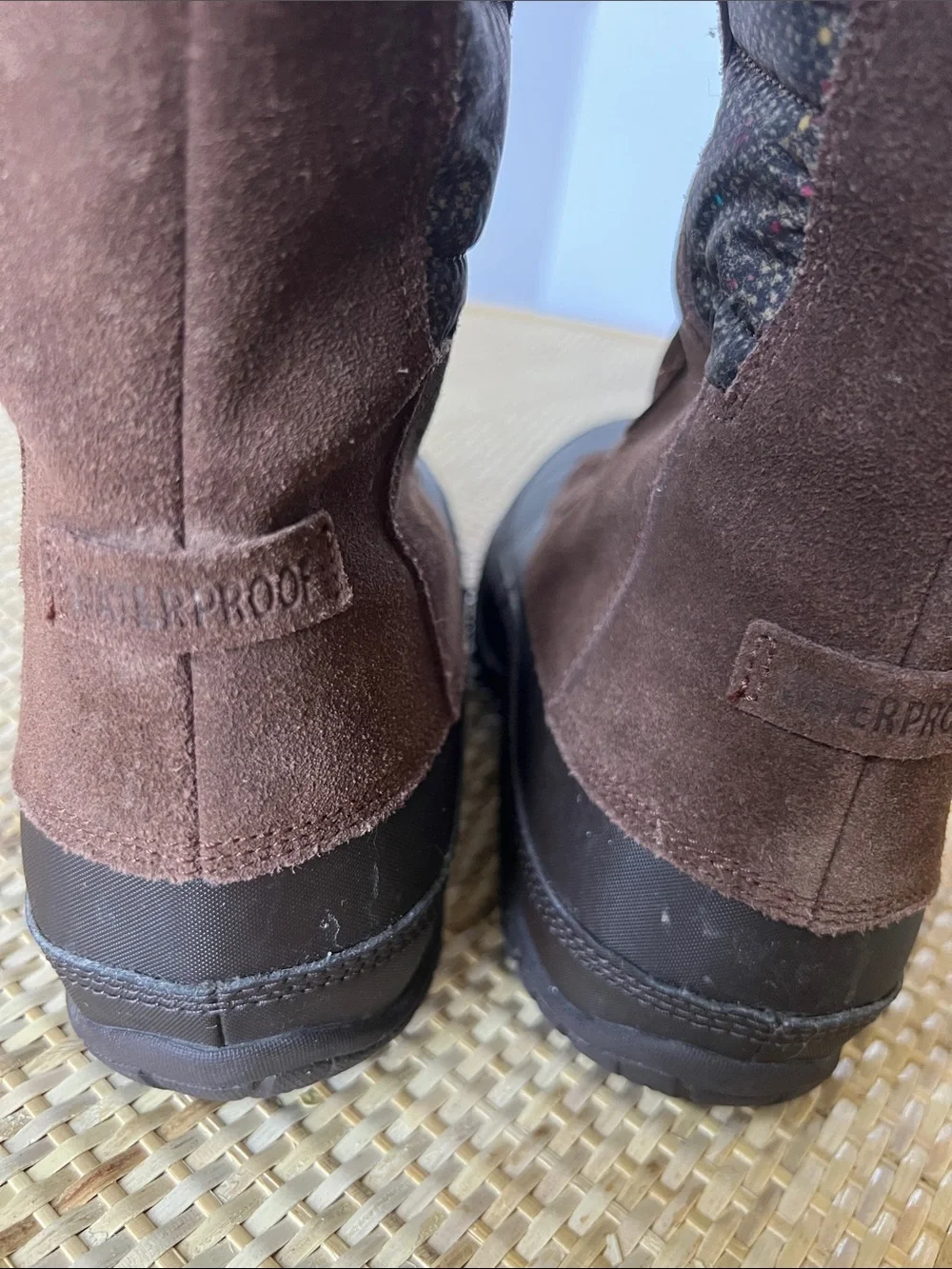 The North Face Nuptse Purna winter boots brown suede multi tweed faux fur 8.5